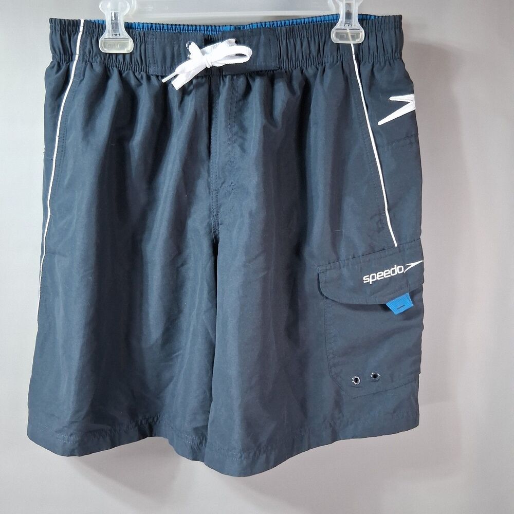 Speedo Men's Marina Volley Swim Trunks Navy Blue Mesh Lined Cargo Pocket Size M